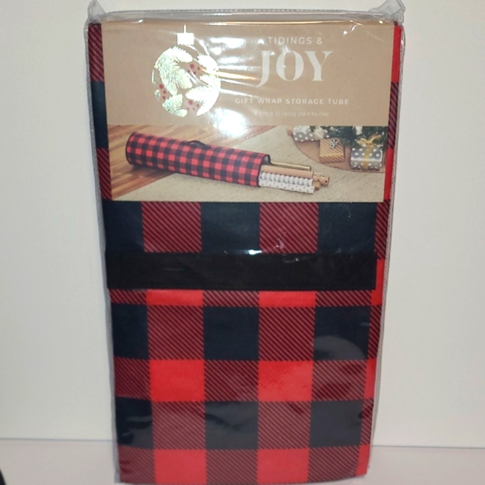Tidings & Joy Red and Black Gift Wrap Storage Tube - Picture 2 of 2